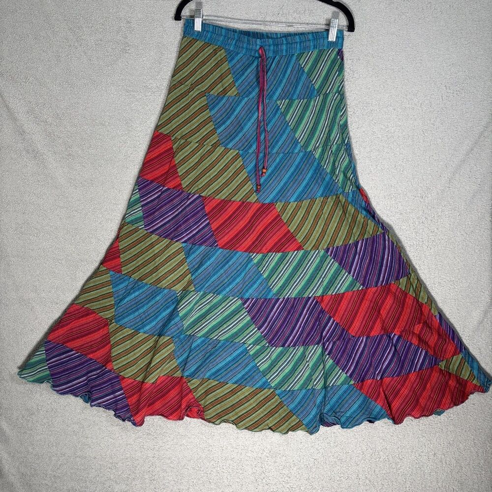 NWT Blue Sky Patchwork Skirt Size M Nepal Fair Trade Gypsy Bohemian Southwestern